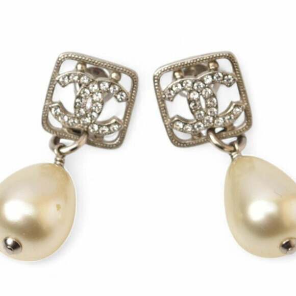 CHANEL Authentic Gold Pearl Logo Earrings